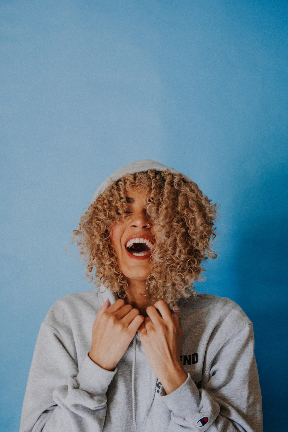 a woman looking happy