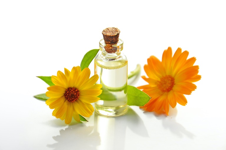 An essential oil in a cosmetic bottle