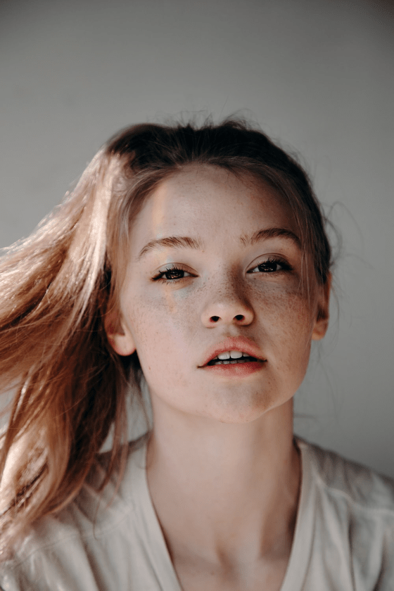 a woman with red hair