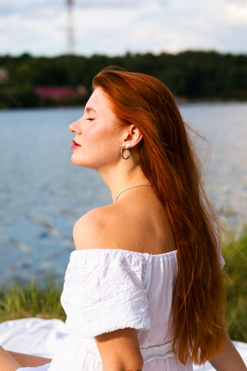 A woman with red hair