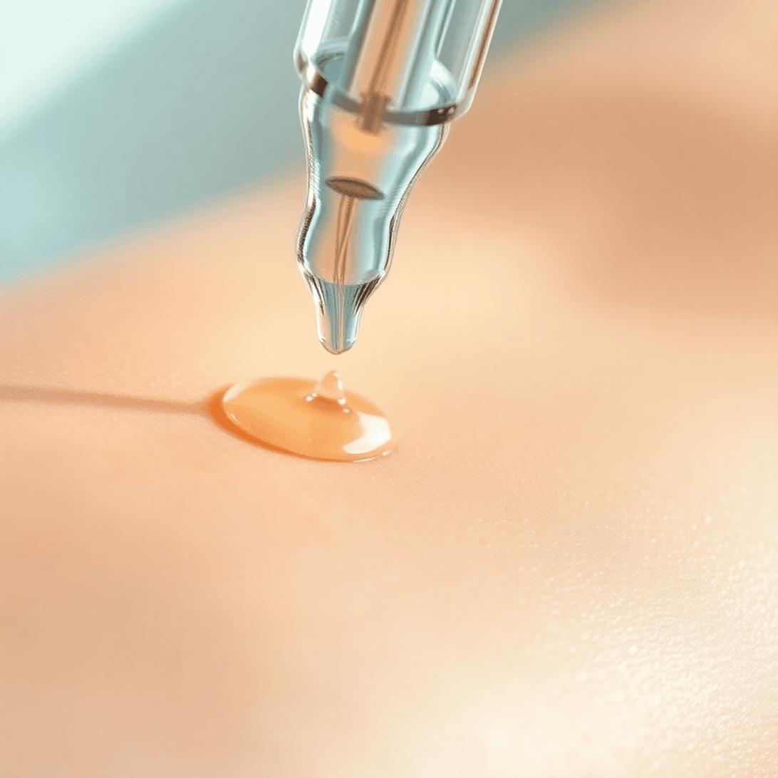 a close‑up of a microneedling device poised over fresh, smooth skin with visible serum droplets glistening nearby, visually reinforcing the importance of the Best Microneedling Serums that enhance absorption and boost post‑treatment results by penetrating those tiny micro‑channels created during the procedure