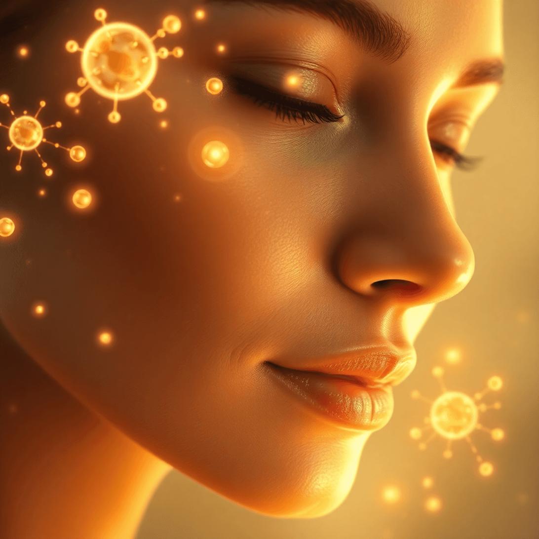 glossy dropper bottle of Best Stem Cell Face Serum surrounded by soft, glowing light and natural elements, visually emphasizing rejuvenation, hydration, and the science-backed, real-results benefits of the serum.