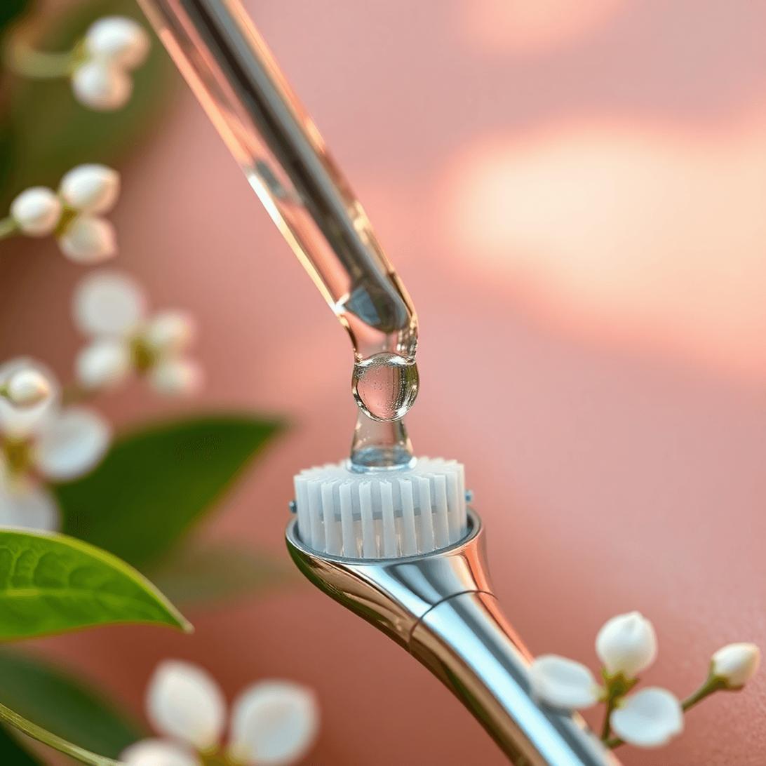 sleek bottle of Microneedling Slip Serum surrounded by a clean, clinical backdrop with subtle hints of hydration and skin-rejuvenating elements, visually emphasizing smooth application, enhanced comfort, and the serum’s role in boosting microneedling results.