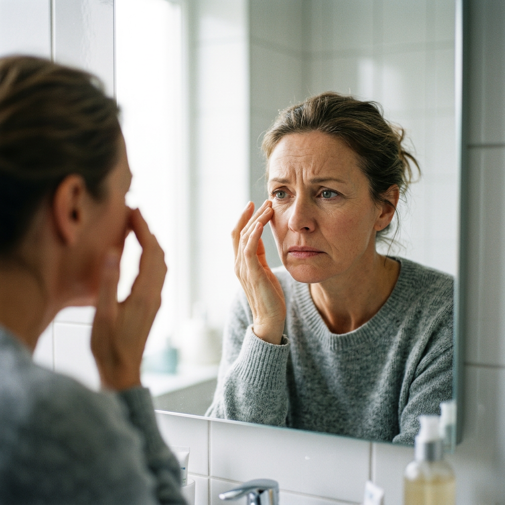 Skin tightening serum shown with anti-aging firming skincare and growth factor products
