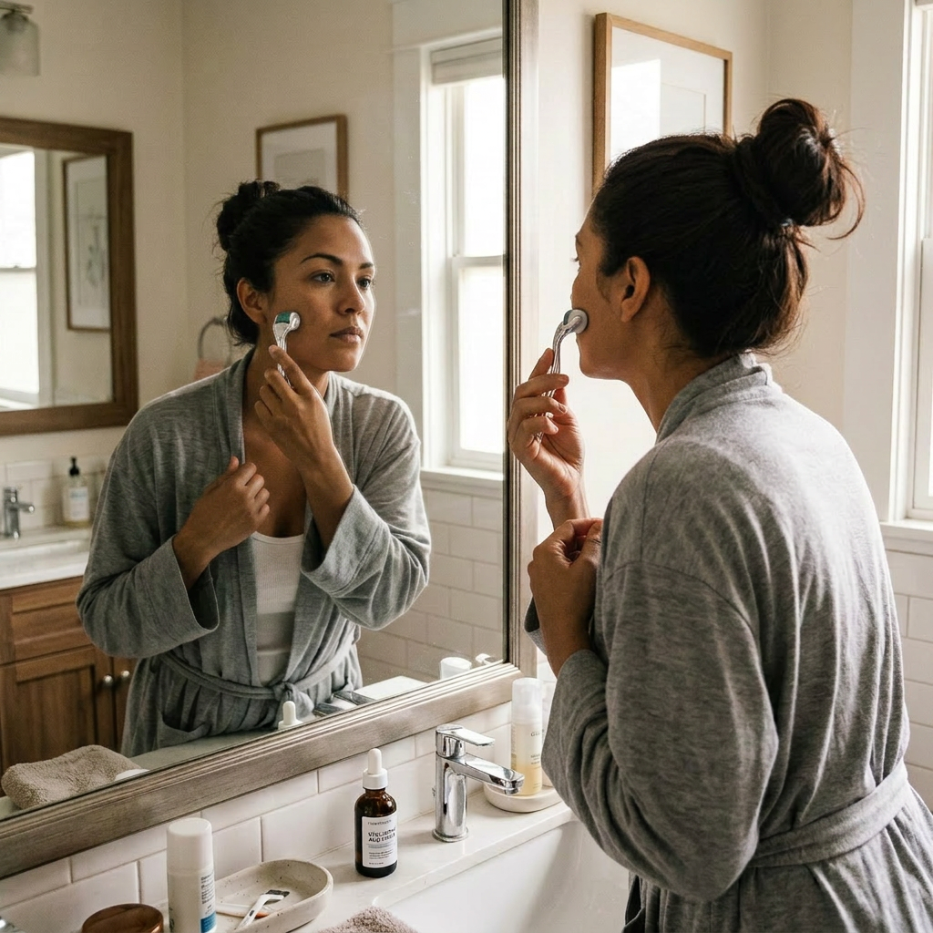 Microneedling slip serum shown with hyaluronic acid glide products and dermapen skincare
