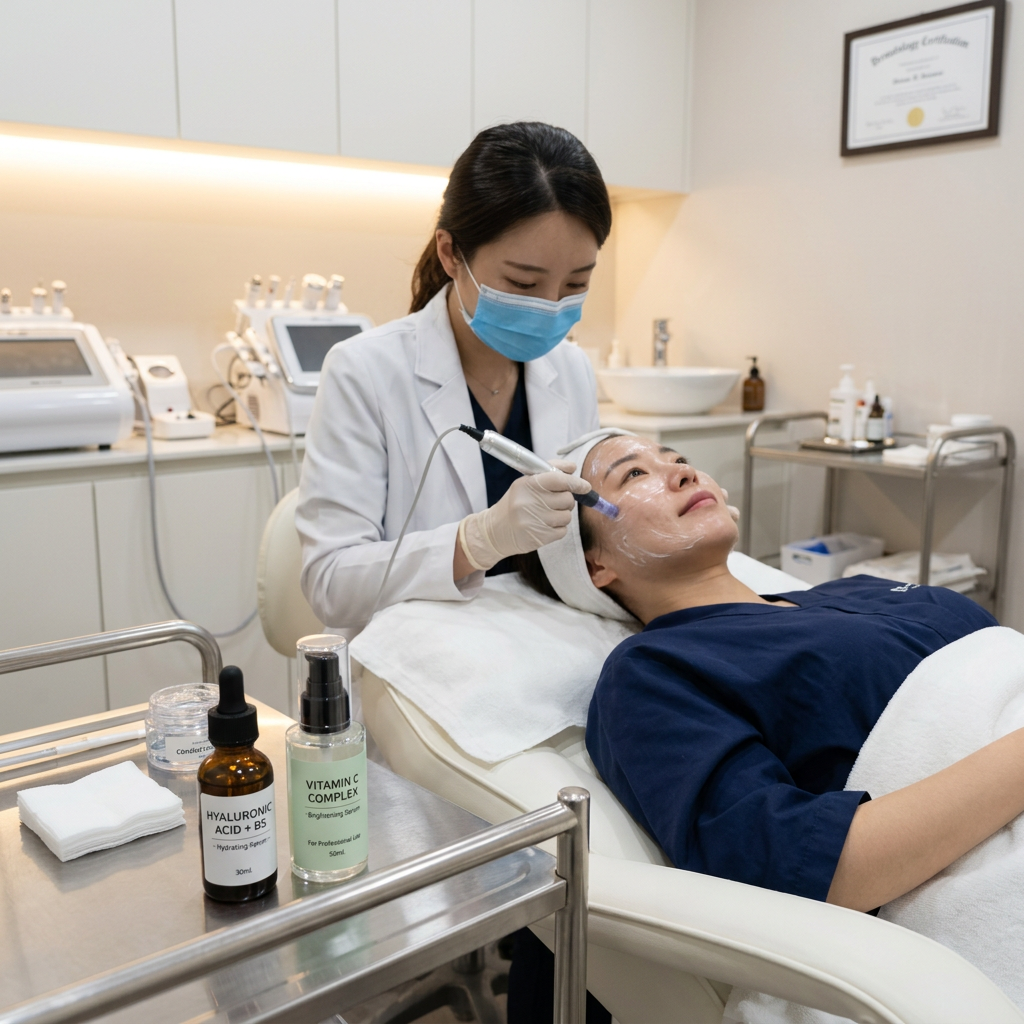 Stem cell serum for microneedling shown with dermapen growth factor skincare products
