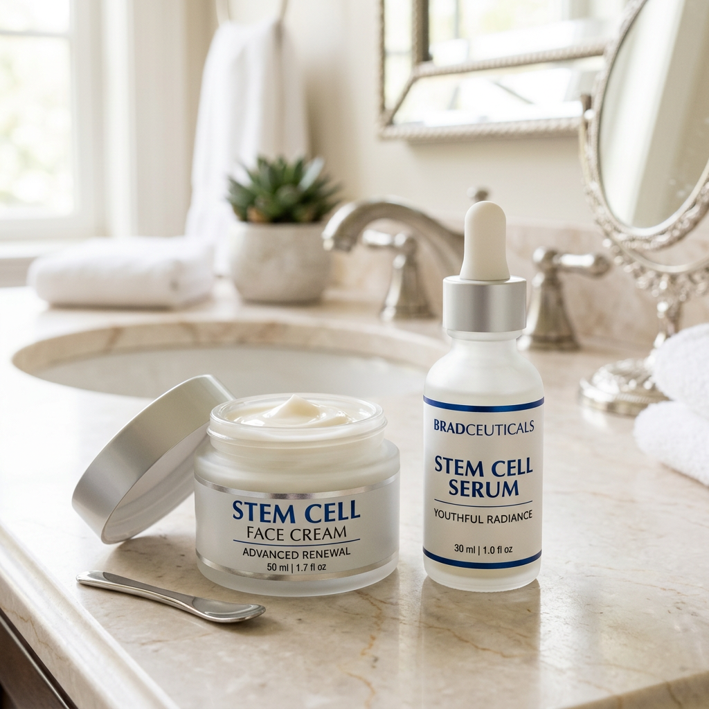 5 Astonishing Truths About the Best Stem Cell Face Cream 1 Best stem cell face cream shown with growth factor serum and moisturizer skincare system