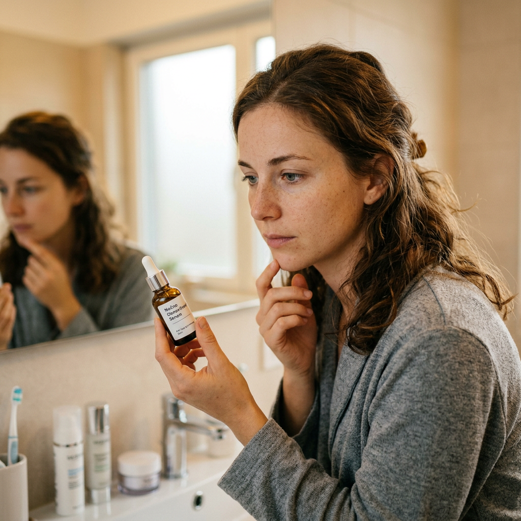 Anti aging serum for sensitive skin shown with gentle growth factor skincare products