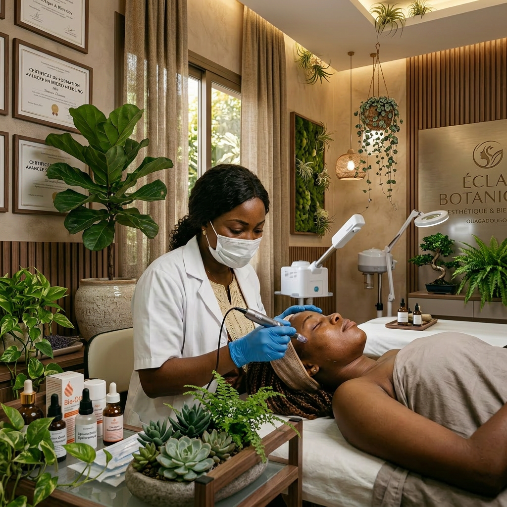 Skincare professional using a microdermabrasion tool on a client's face in a spa room. Best hyaluronic acid after microneedling shown with post-procedure skincare and growth factor serum